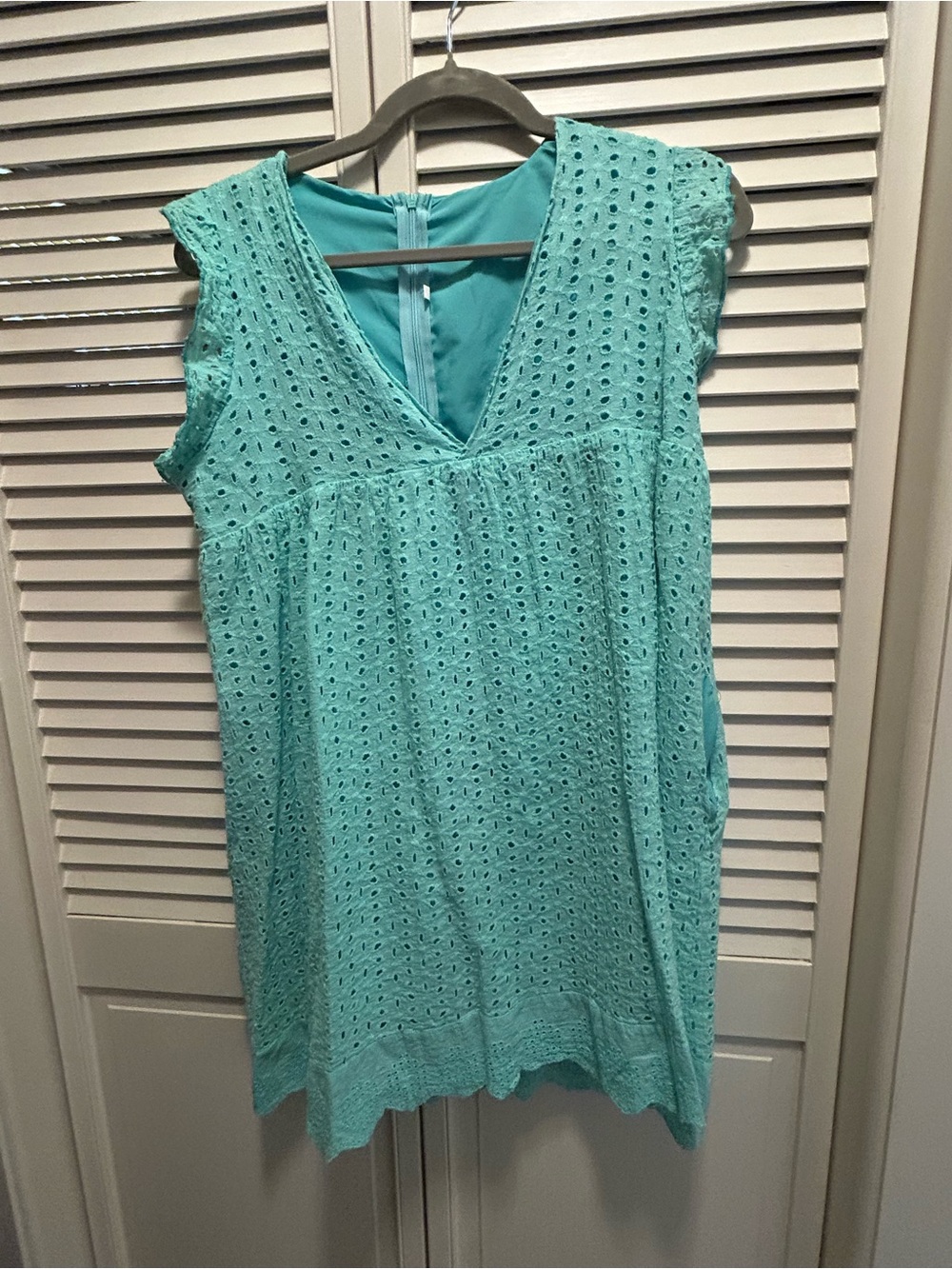 Sleeveless Eyelet V-Neck Mini Dress in Teal